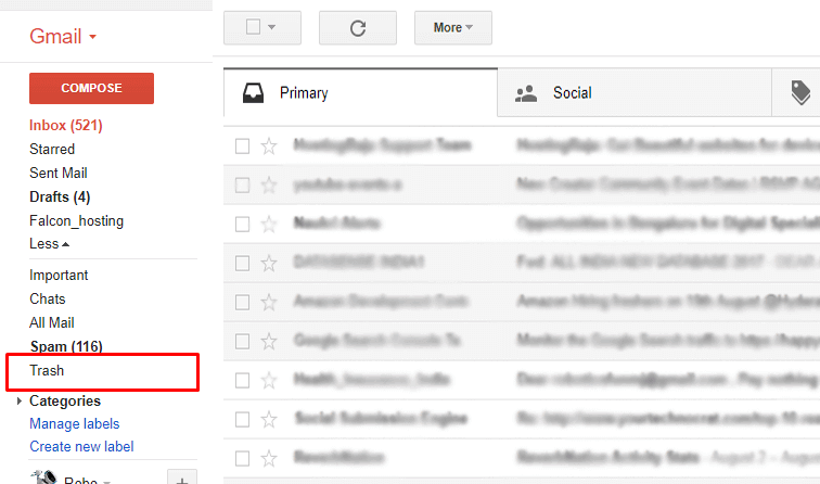 recuperar correos electrónicos eliminados permanentemente de Gmail