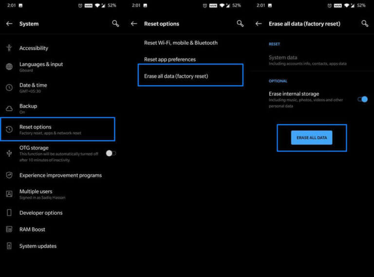 Borrar todos los datos (Restablecimiento de fábrica).