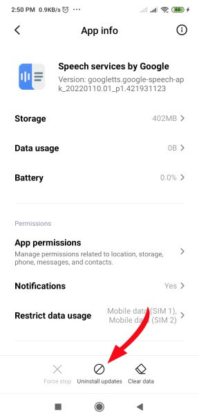 Servicios de voz por Google Actualizar Esperando conexión de red