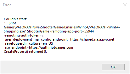 Valorant no pude inicio devuelto 5
