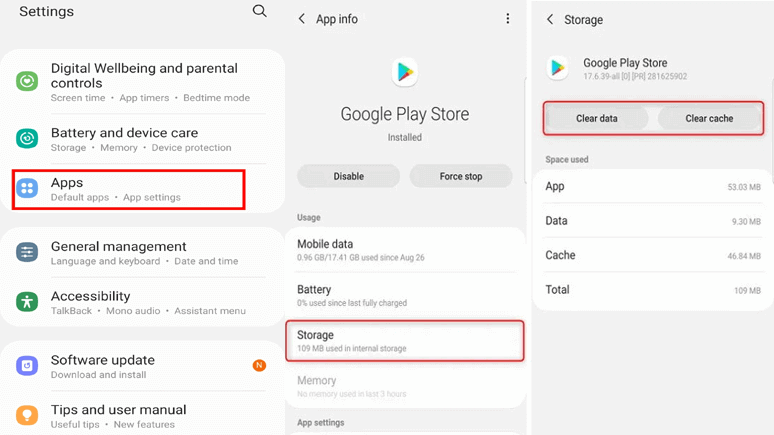 borre los Google Play Services y la caché de Play Store