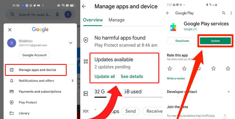 instale la última versión de los servicios de Google