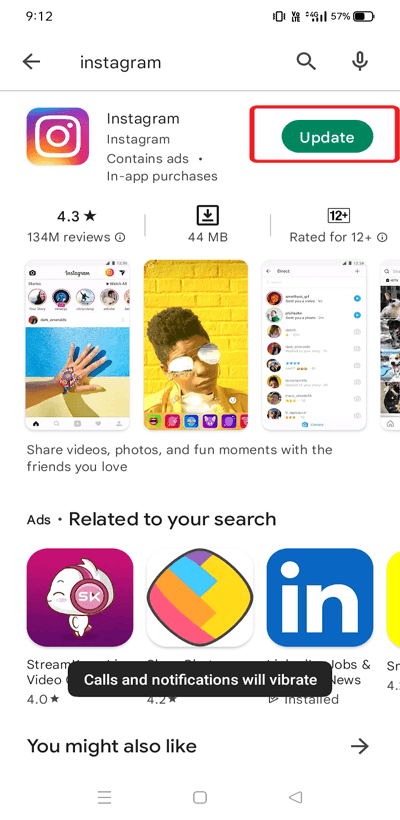 carretes de Instagram en Android no funcionan