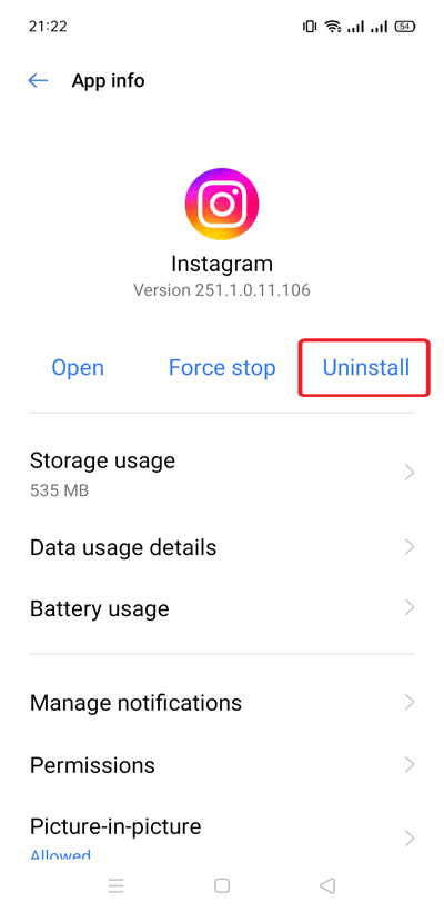 carretes de Instagram en Android no funcionan