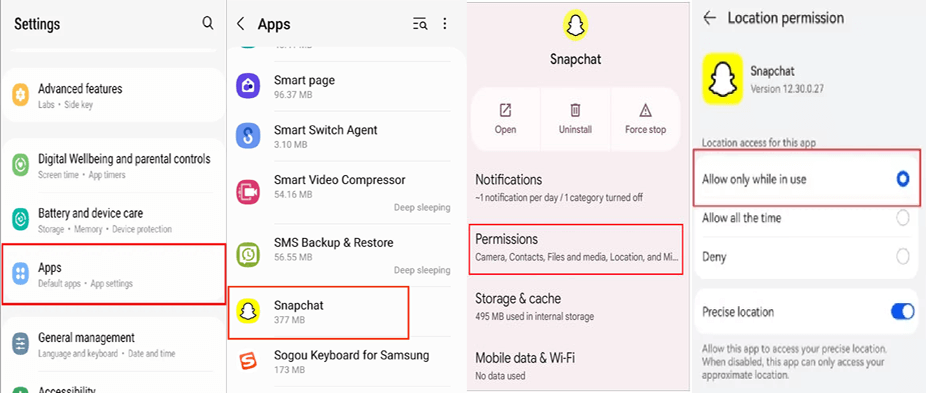 los filtros de Snapchat no funcionan Android
