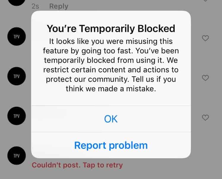 eliminar action blocked en instagram