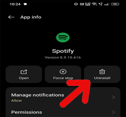 reinstale la aplicación Spotify