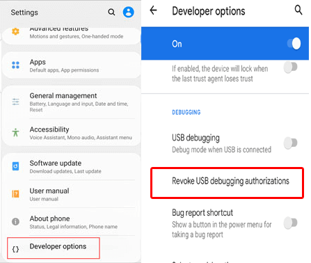 revocar las autorizaciones de depuración USB