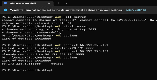 reinicie el servidor ADB