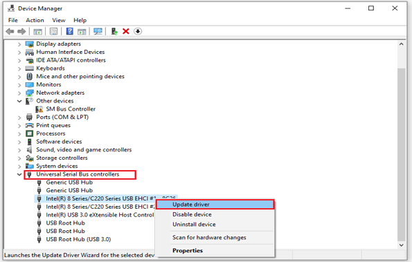 actualice los controladores USB en su sistema