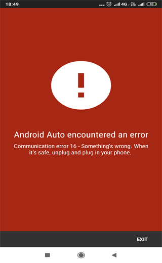 error de comunicación 16 de Android Auto