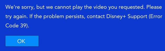código de error 39 de Disney Plus