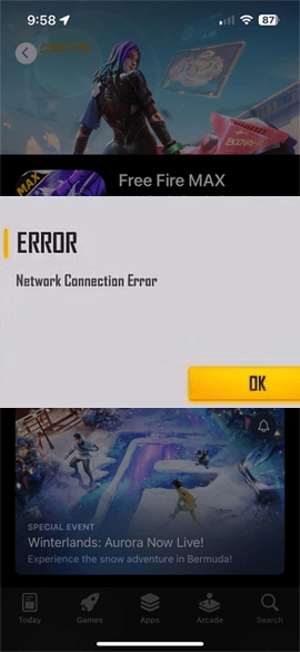 Free Fire Max Error de conexión de red