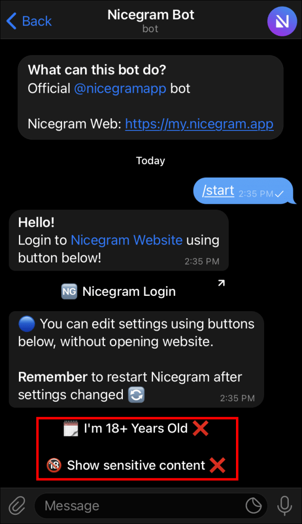 Este canal no se puede mostrar Error de Telegram