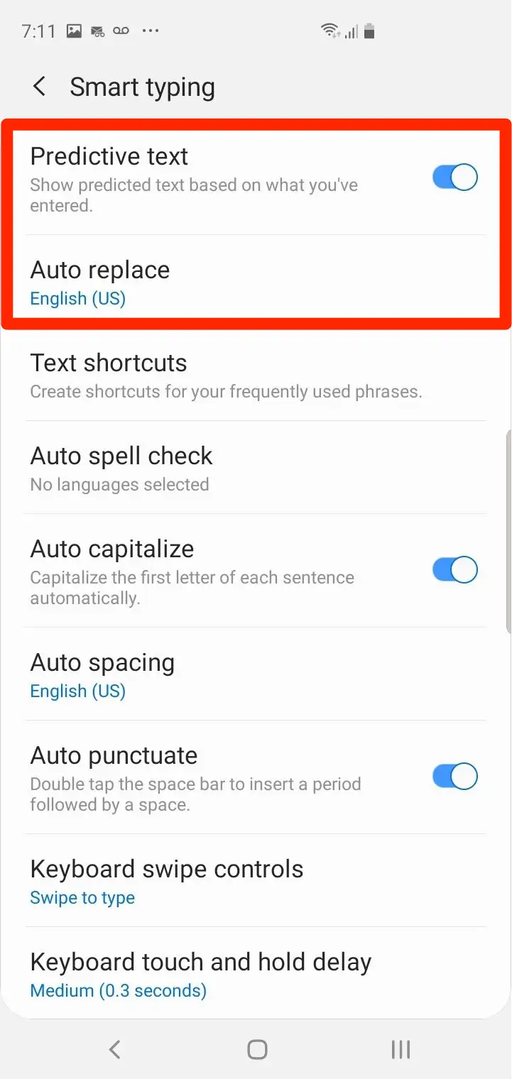 desactivar la autocorrección en Android